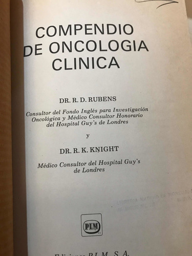 Compendio De Oncología Cliínica - Dr. R.d Rubens (Usado)