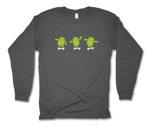 Android On Skateboard Playera Manga Larga Geek Google 