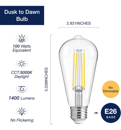 Bombilla Led Edison St19 Con Sensor De Atardecer A Amanecer
