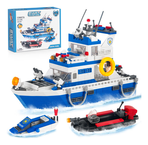 Juego Bloques Construcció Barco Moto Policia Navidad