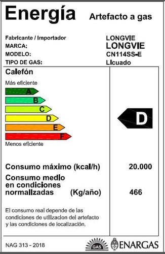 Imagen 2 de 2 de Calefón Longvie Tiro Natural 14 Litros Cn114ss Ge