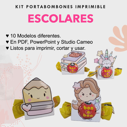 Kit Imprimible Porta Bombones Escolares 