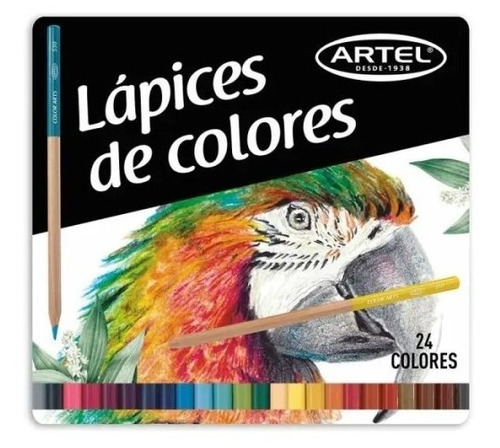 Lápices De Madera De Álamo 24 Colores Estuche Metálico Artel