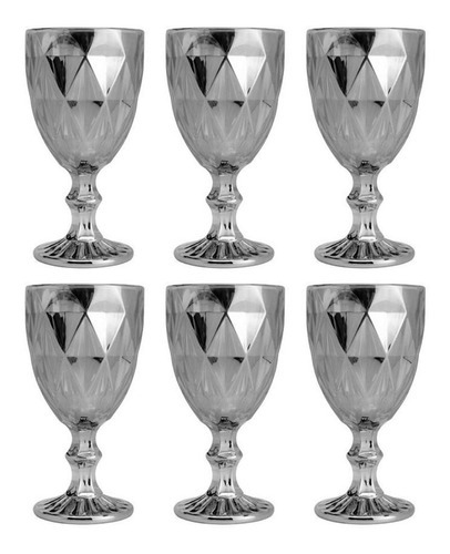 Jogo De 6 Taças Para Água Vinho 325ml Cristal Diamond Lyor Cor Cinza Metalizado