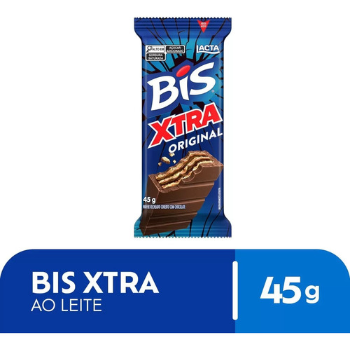 Lacta Bis Xtra wafer recheio e cobertura chocolate pacote 45g