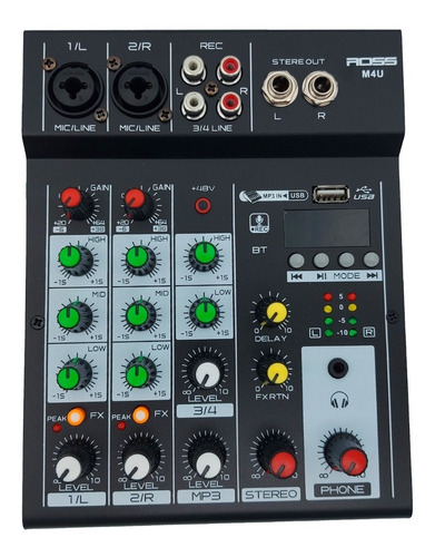 Mixer De 4 Canales Con Usb Efecto Y Bluetooth Ross M4u