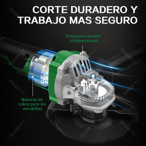 Esmeriladora Angular Shawty® Inalámbrica Sin Carbones C/2 Baterías 4.0ah 4½ Color Verde Apto Para Corte Y Afilado Profesional