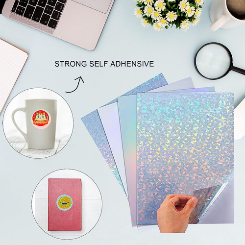 Vinil Adhesivo Holográfico A4 Para Impresión Láser Inkjet Autoadhesivo Impermeable Resistente A Desgarros Muramaudi 24 Piezas Cuatro Formas Mezcladas 21 Cm × 29.7 Cm