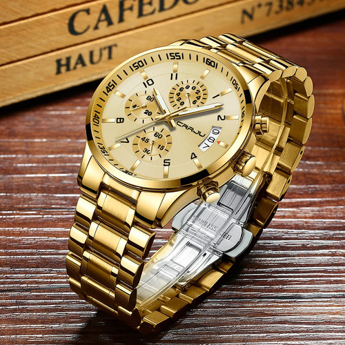 Reloj Crrju Golden Luxury Business, Impermeable, Para Hombre
