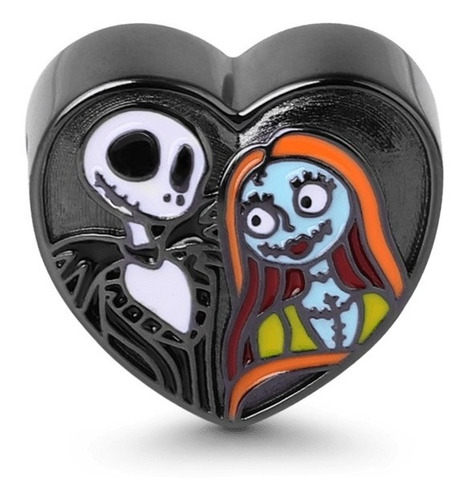 Charm Plata S925 Dije Corazón Extraño Mundo Jack Y Sally 