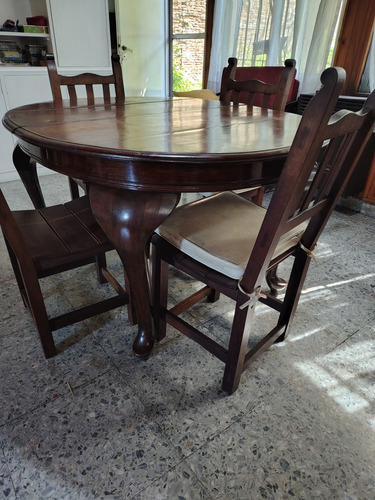 Mesa De Roble Macizo Antigua Expandible 40 Cm, Más 6 Sillas Marrón Oscuro (Usado)