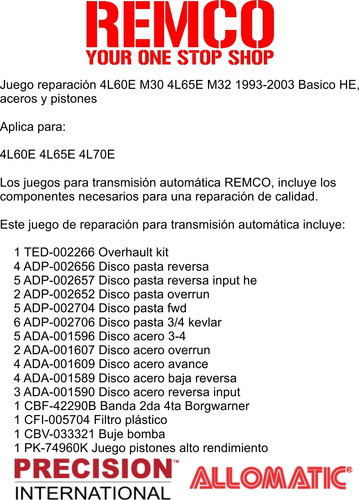 Set Reparacion Caja Automatica M30 1997-2003