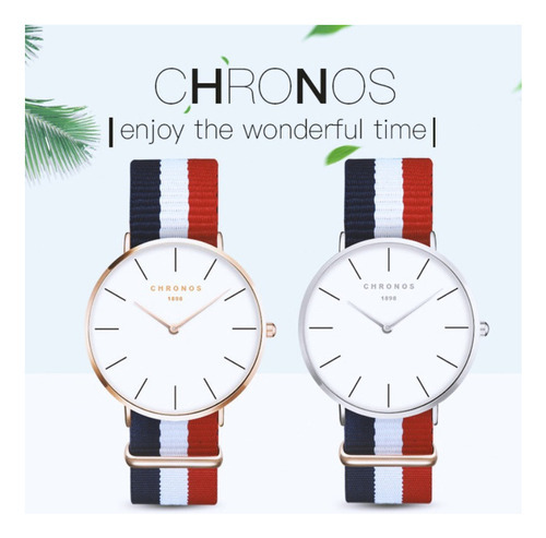 Reloj de pulsera Chronos CH02A con cuerpo plateado, analógico, para personas sin género, con correa de piel marrón, bisel dorado y hebilla sencilla