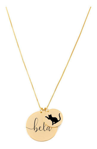 Cordão Feminina Personalizada Gato Banhada Em Ouro 18k