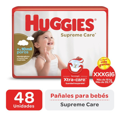 Pañales Huggies Supreme Care Xxxg 48 Unidades +18 Kilos