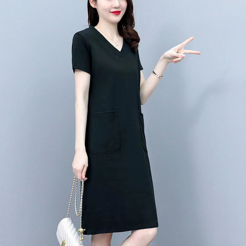 Vestido Midi De Manga Corta Con Cuello En V Liso Para Mujer