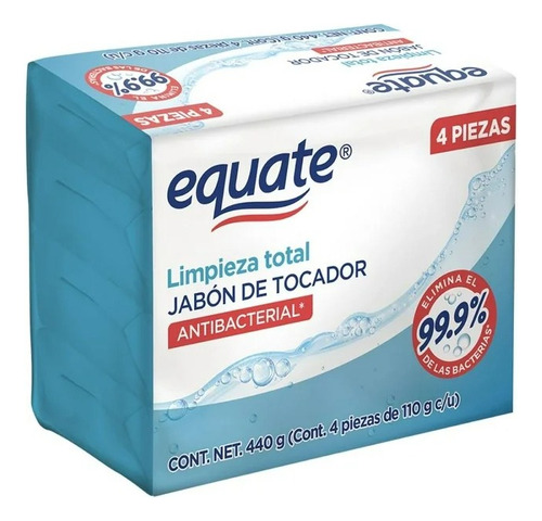 Jabón De Tocador Equate Limpieza Total Antibacterial 4 Barra