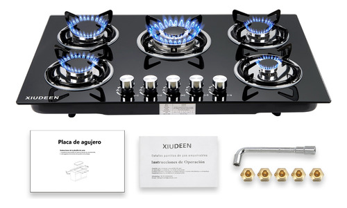 Parrilla De Gas Empotrables Estufas 5 Quemadores Color Negro