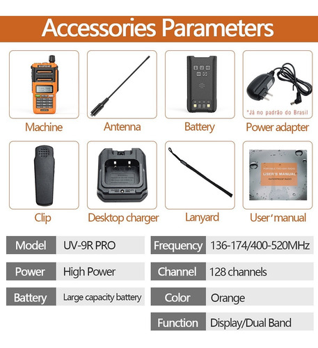 Imagem 10 de 10 de Rádio Ht Baofeng Uv-9r Pro Uhf Vhf Ip68 10w Uv 9r Laranja