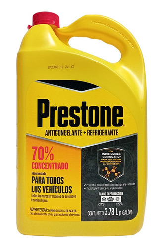 Anticongelante Amarillo Prestone 70% Larga Duración 3.78l