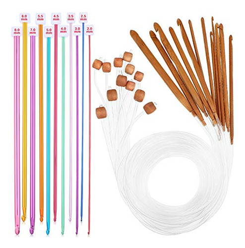 23 Pieces Tunisian Crochet Hooks Set 3-10 Mm Cable Bamb...