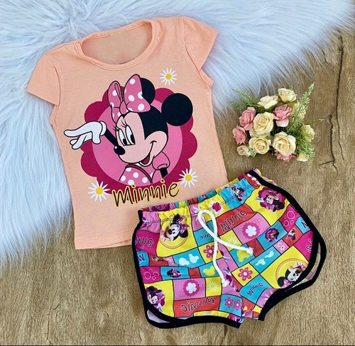 Conjunto Infantil Menina Minnie Disney Roupa Short Tactel