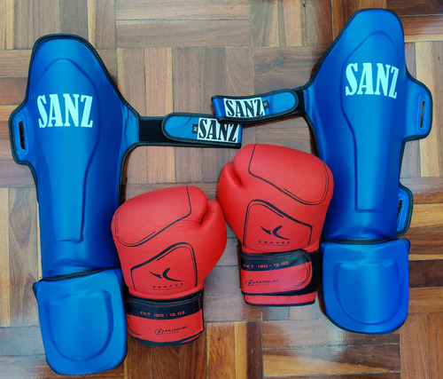 Guantes Boxeo Domyos (12oz) + Tibial De Cuero Sanz (m)