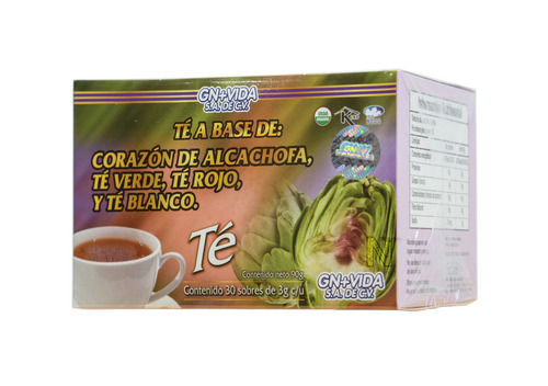 Imagen 1 de 4 de Té Alcachofa (corazón De Alcachofa, Té Verde, Té Rojo Y Té Blanco) 30 Sobres De 3g C/u Gn+vida