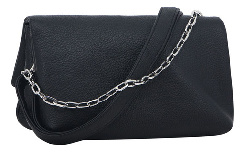 Bandolera Amayra Simil Cuero Con Solapa Y Cadena Para Salir Color Negro 67.c2631.1