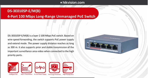 Switch Poe Hikvision 4 Puertos