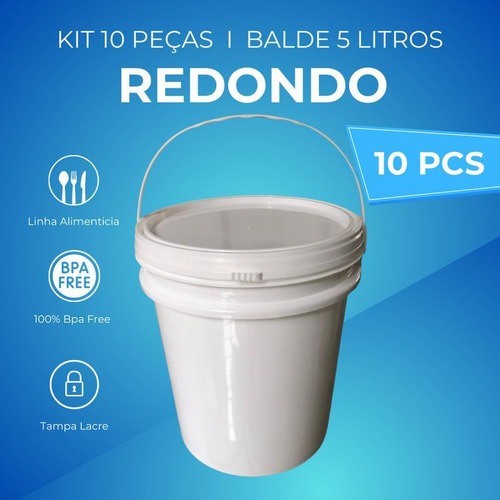 Balde De Alimento Com Tampa 5l Com Tampa 10 Pçs