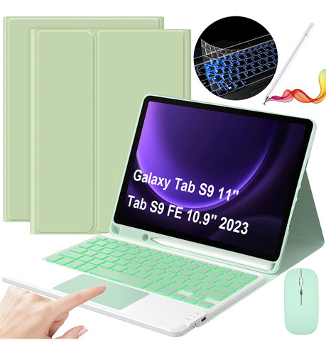 Teclado Con Mouse Y Lápiz P/galaxy Tab S9/s9 Fe 10.9 Verde