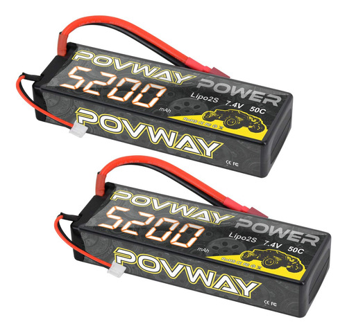 Povway 2s Lipo Battery 5200mah 50c 7.4v Rc Estuche Rgido Par