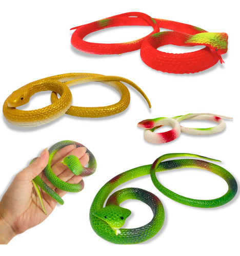 Kit 4 Cobra De Borracha Realista Brinquedo Pegadinha Susto