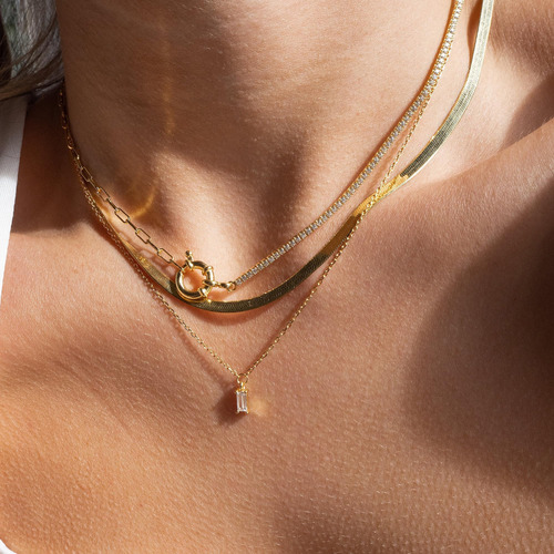 Chesky 14 K Banhado A Ouro Cobra Corrente Colar De Ouro Espi