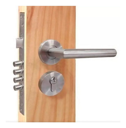 Jgo Cerradura Chapa Alta Seg Acero Inox 4 Bulon Puerta Princ