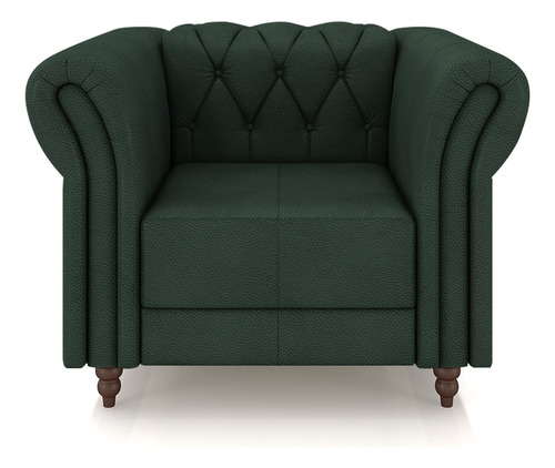 Conjunto Sofá 240cm E 2 Poltronas Chesterfield Couro Verde