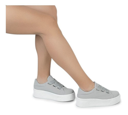 Imagen 2 de 3 de Tenis Plataforma Gris Casual Mujer Listón 1698-1552