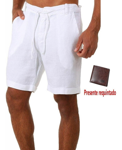 Pantalón Corto Hombre Algodón Lino Pantalón Color Liso Esp
