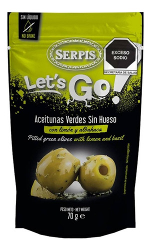 9 Pza Aceitunas Verdes Serpis Let's Go! Sin Hueso Con Limón