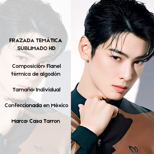Frazada Cobija Cha Eun Woo Individual Sublimada Ultra Suave Blanco Nunu