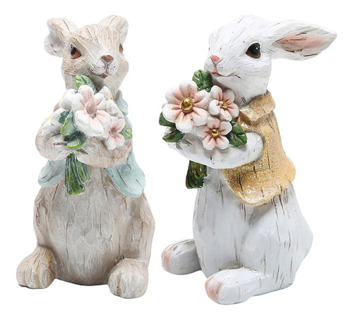 2 Piezas Conejo De Pascua Decoración Conejo Con Flor
