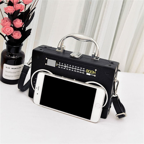 Bolso Cruzado Con Forma Radio Para Mujer, Con Cierre De Clip