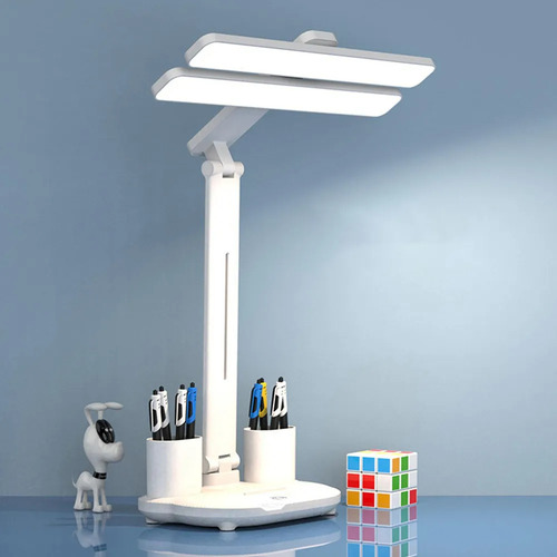 Lámpara Velador De Mesa Portalápices 3 Tonos Táctil Led Blanco Blanco