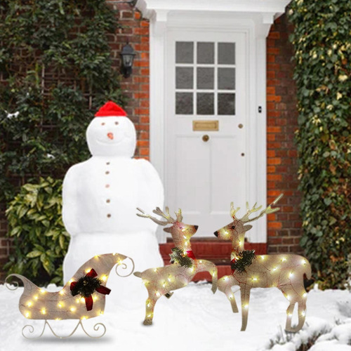 Kit 3 Renos Con Forma Adorno Navideño Led Para Jardín