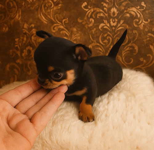 Chihuahua Gordo Bombón Único Negro Y Fuego