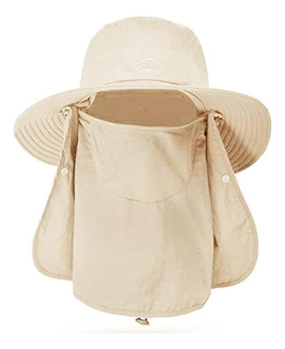 Sombrero Con Cubierta Facial Proteccion Uv Color Beige