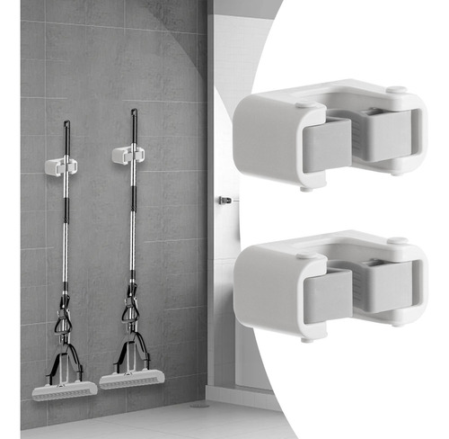Wall Mounted Broom And Mop Organizer For Home 2 Single Clips
