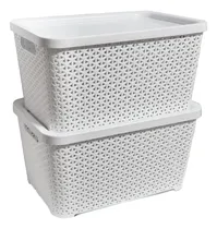 Comprar Canastos Organizador Plastico Apilable Ratan Mediano Tapa X2