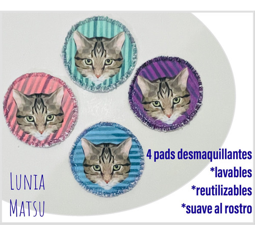 Pads Desmaquillantes Lavables, Y Toalla Facial. Gato